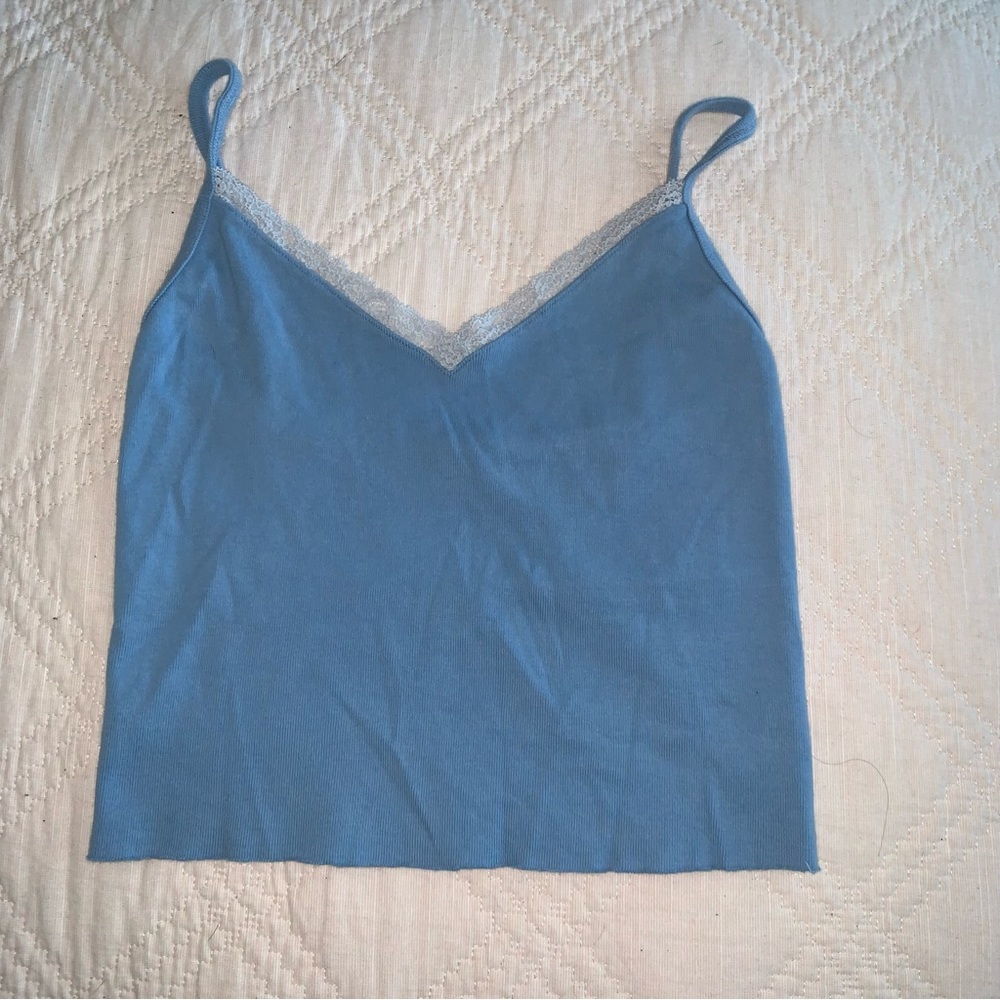 Brandy blue tank with lace trim